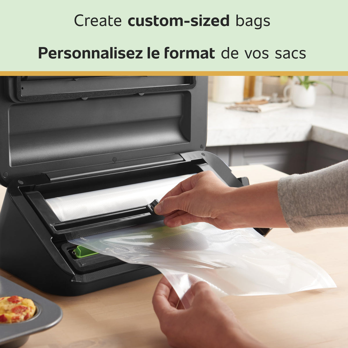 FoodSaver durable airtight seal ensures freshness across refrigerator and freezer items.