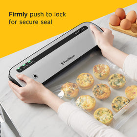 FoodSaver easy bag alignment helps minimize waste during sealing.