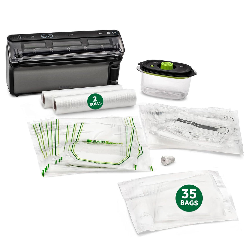 FoodSaver Elite Liquid+ vacuum sealer front view for versatile home preservation.