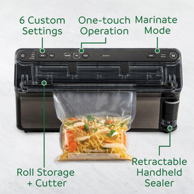 FoodSaver Elite Liquid+ retractable handheld sealer for quick sealing.