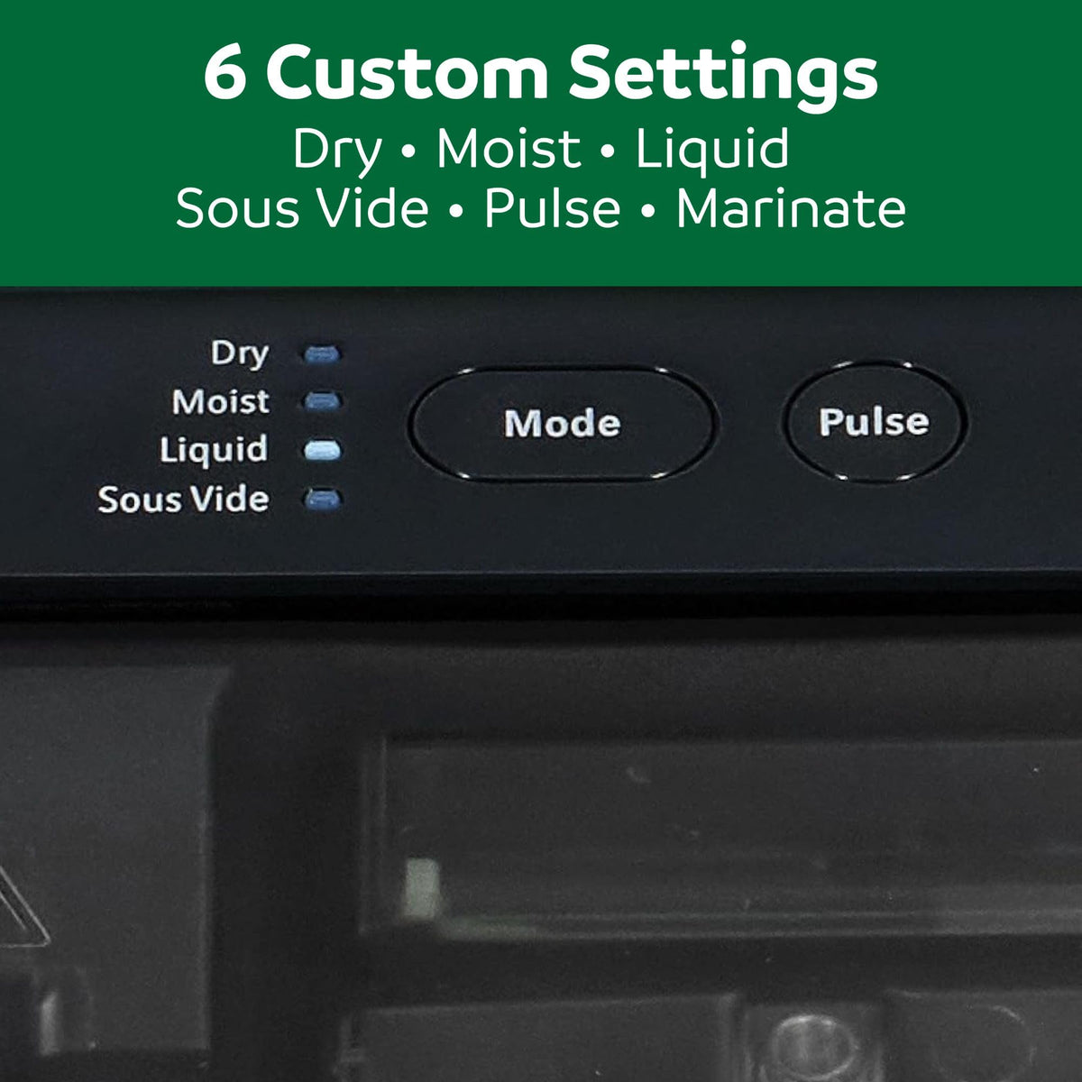 FoodSaver Elite Liquid+ wide sealing strip for precise bag alignment.
