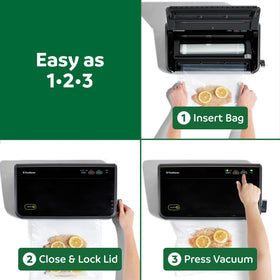 FoodSaver freezer storage demonstration with pre-cut bags.