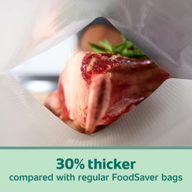 FoodSaver gallon bags close-up highlighting durable film against leaks.