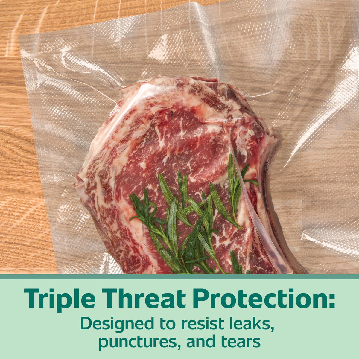 Edge seal close-up showing leak and tear resistance in FoodSaver bags.