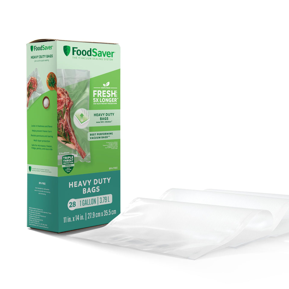 FoodSaver gallon vacuum bag pack front showing bulk bags for extended freshness.