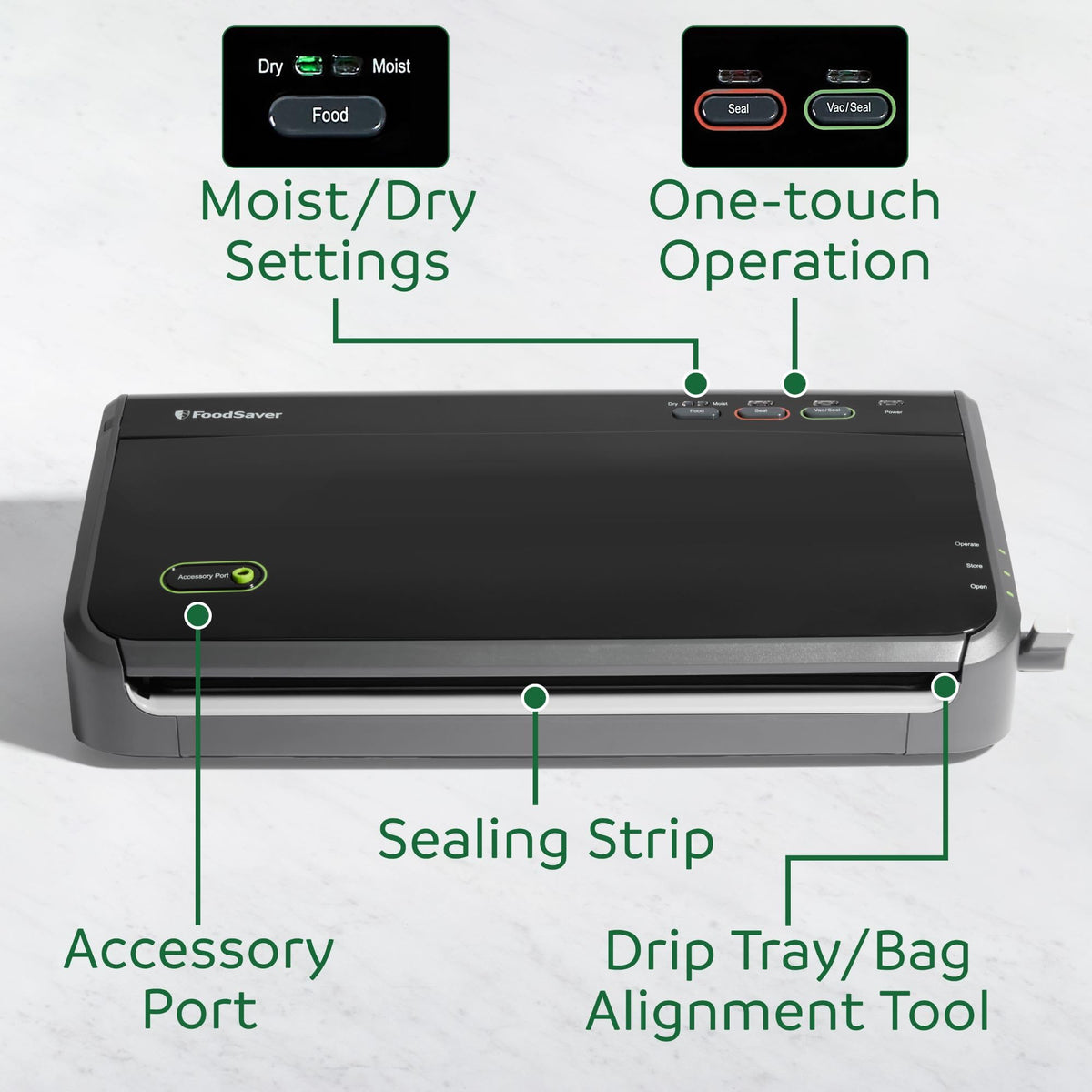 FoodSaver included bags and rolls ready for immediate use.