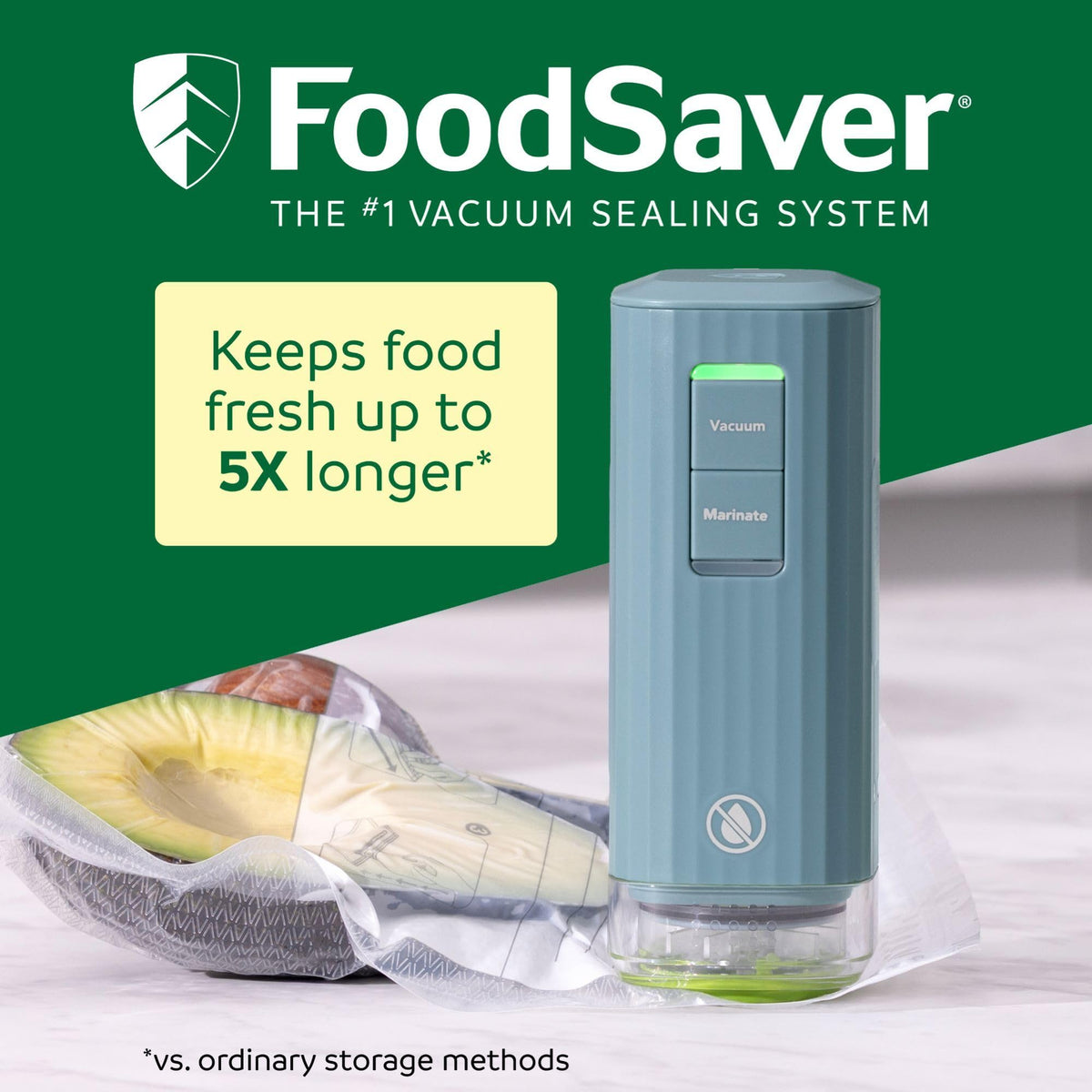 FoodSaver Mini with charging dock showing cordless convenience for meals prep