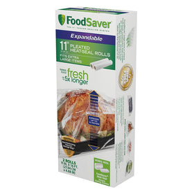 Foodsaver pleated heat-seal roll expands to fit large items and preserve freshness.