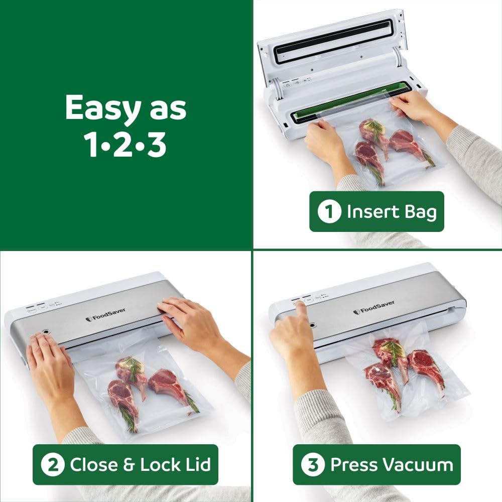 FoodSaver PowerVac compact sealer on a countertop fits small kitchens.