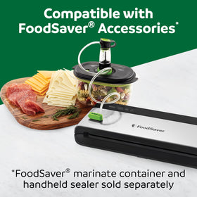 FoodSaver PowerVac vertical unit demonstrates reduced bag waste and efficient sealing.