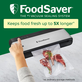 FoodSaver PowerVac vertical storage design saves counter space during sealing tasks.
