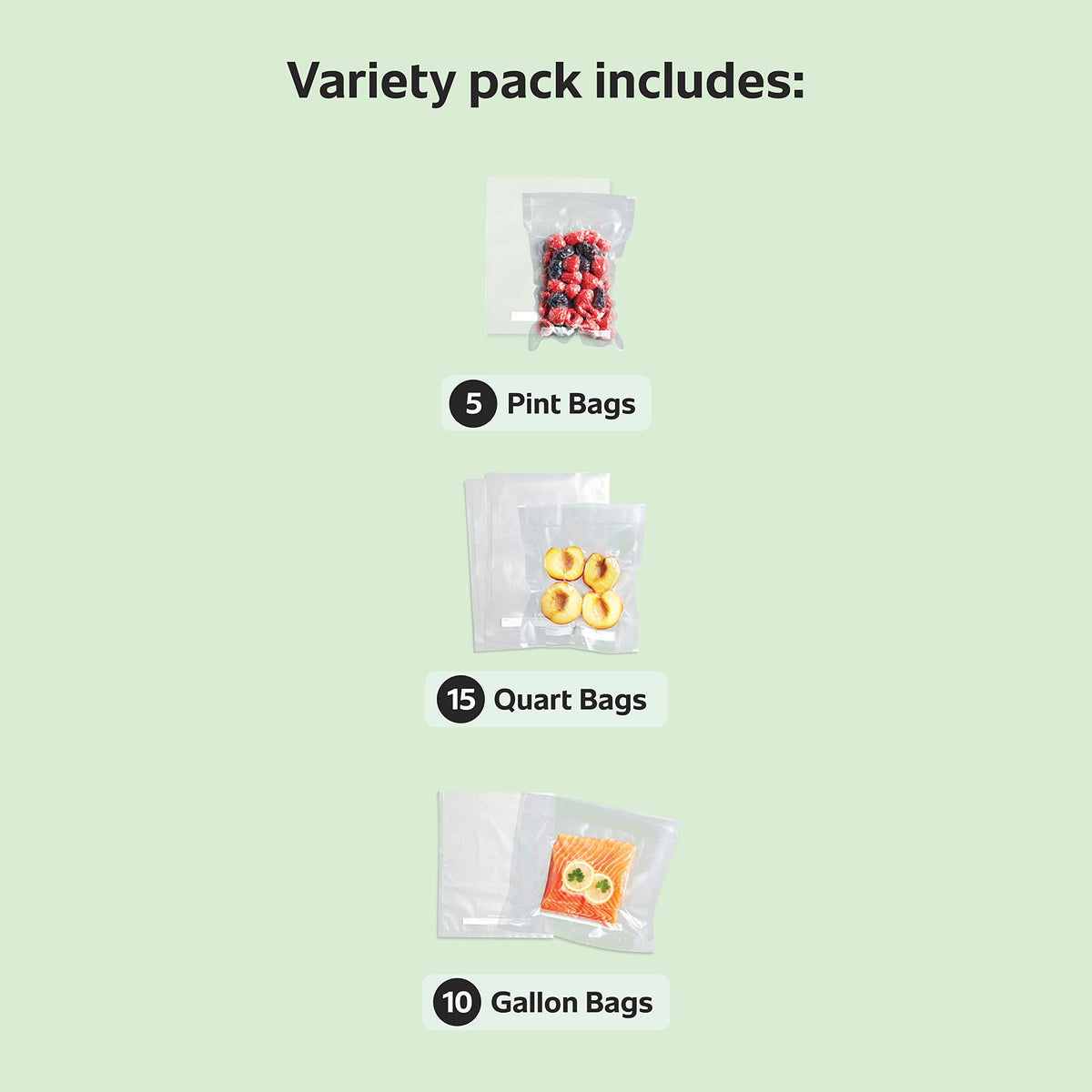 FoodSaver Premium Vacuum Sealer Bags freezer storage in-use illustration.