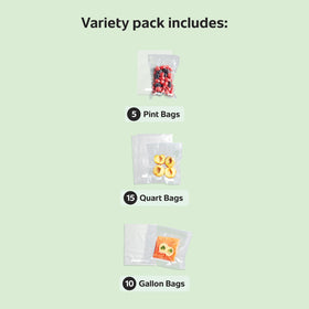 FoodSaver Premium Vacuum Sealer Bags freezer storage in-use illustration.