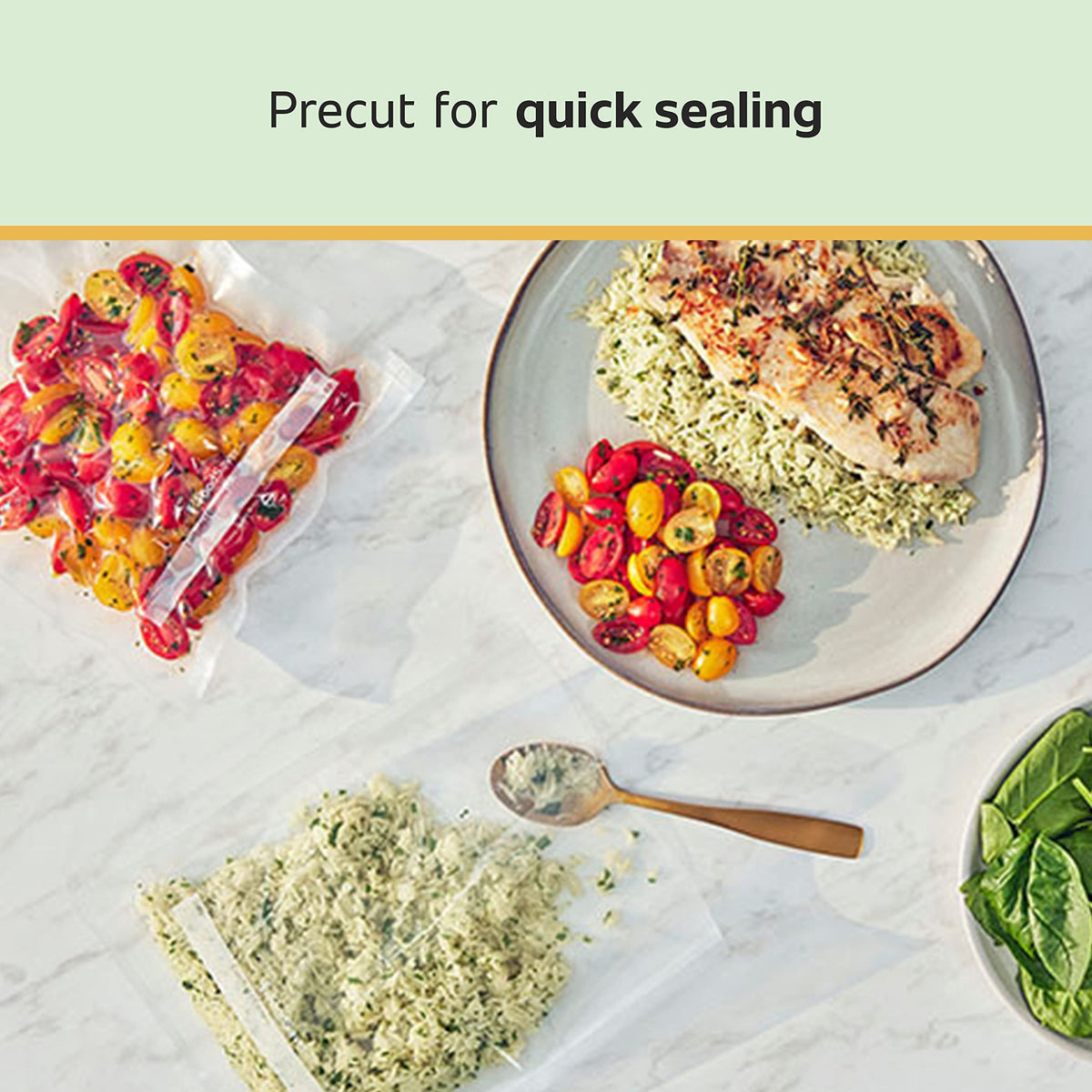 FoodSaver Premium Vacuum Sealer Bags quart-size bags shown for medium portions.