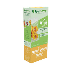 FoodSaver Premium Vacuum Sealer Bags pack shot for versatile freezer and pantry storage.