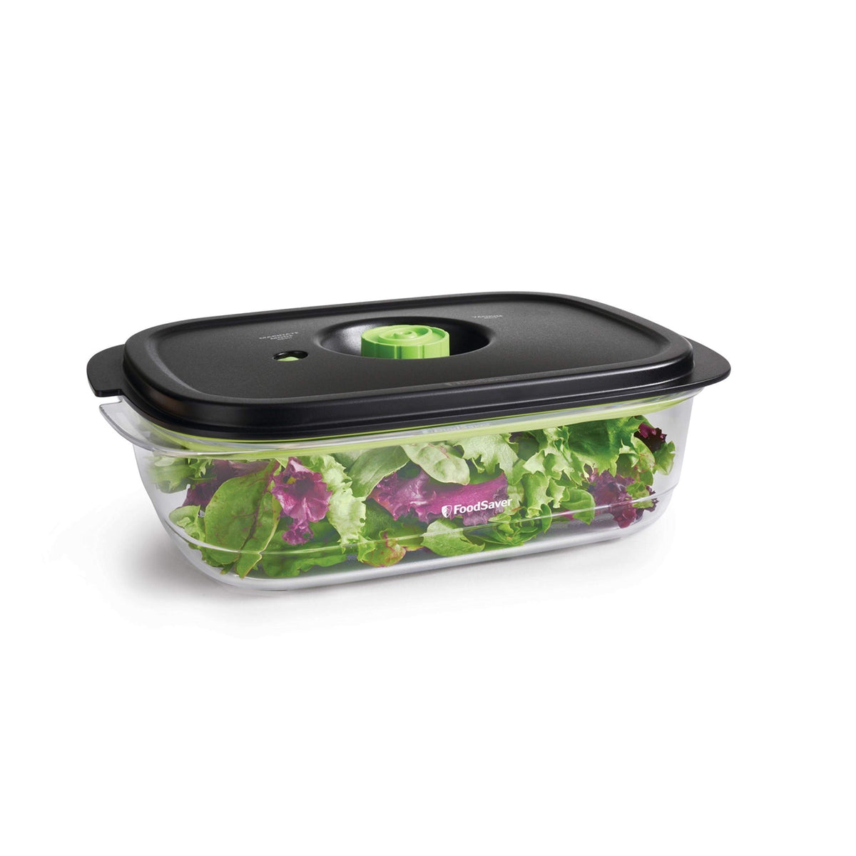 FoodSaver Preserve & Marinate 10-cup clear vacuum container demonstrates airtight storage.