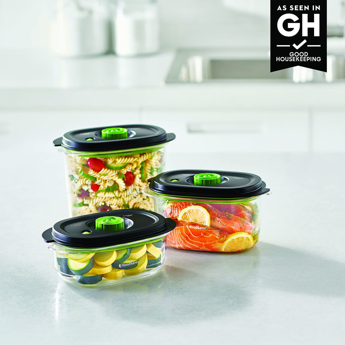 FoodSaver Preserve & Marinate vacuum container easy-open lid for fast access.