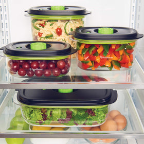 FoodSaver Preserve & Marinate vacuum container microwave-safe base for reheating leftovers.