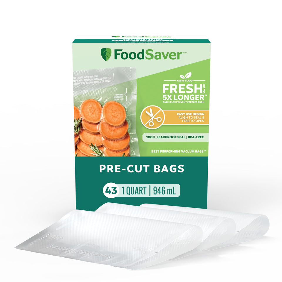 FoodSaver quart bags with alignment guide for easy, precise sealing at home