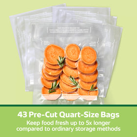 FoodSaver quart bags fit all FoodSaver appliances except handheld models for reliable seals