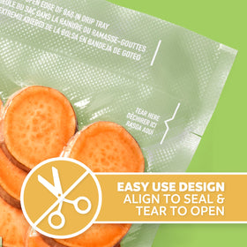 FoodSaver quart bags showing tear-to-open notches for quick portion access