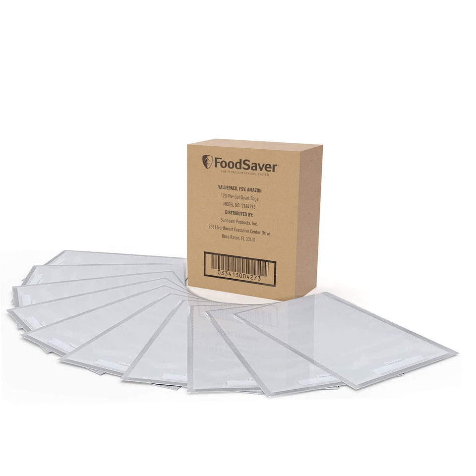 FoodSaver quart bags pre-cut for quick sealing, ideal for meal prep.