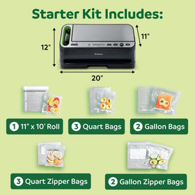Built-in roll storage and cutter for custom bag sizes.