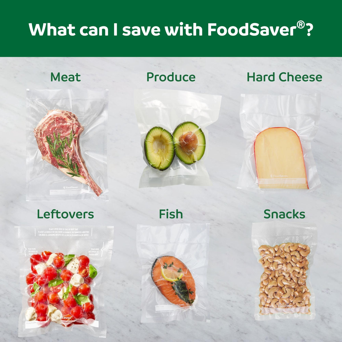 Moisture-detection mode ensures reliable seals on damp foods.