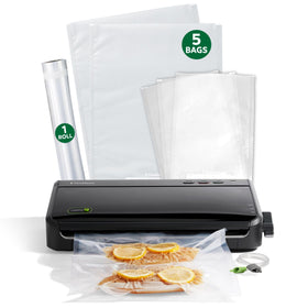 FoodSaver vacuum sealer front view shows compact, kitchen-friendly design.