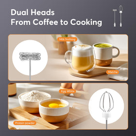 FoodVille MF02 durable motor design with double-layer whisk for silky milk.