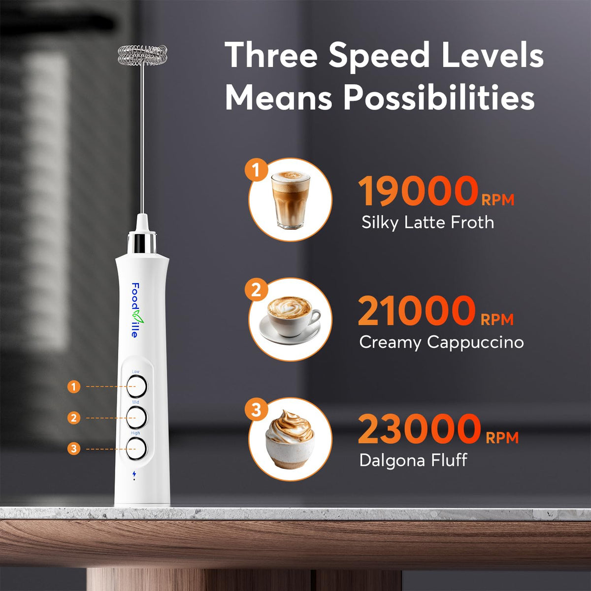 FoodVille MF02 creates perfect foam for morning coffee like cappuccino and latte at home.