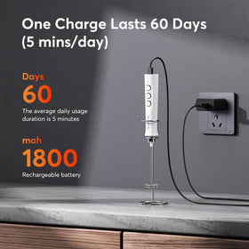 FoodVille MF02 built-in rechargeable battery for cordless frothing anywhere.
