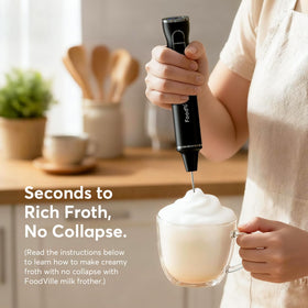 FoodVille MF06 dishwasher-safe attachments simplify cleanup after frothing.