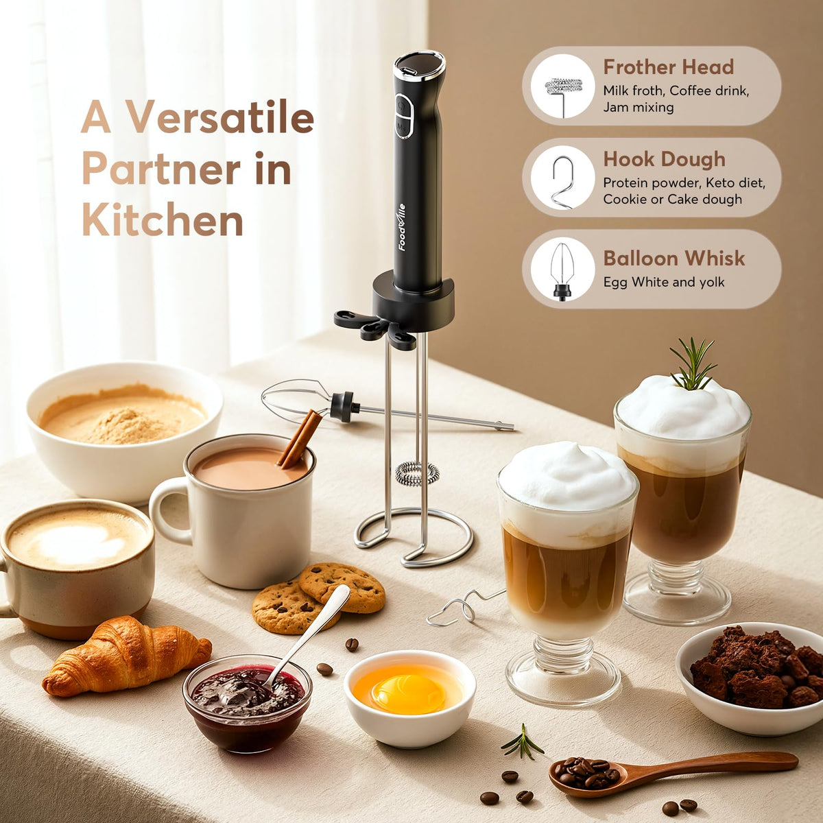 FoodVille MF06 works with oat and almond milk for drinks.