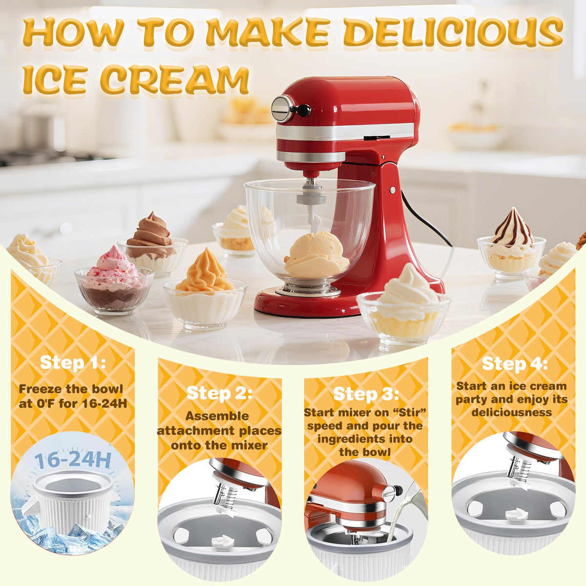 FOKIEE attachment with frozen bowl achieves creamy consistency.