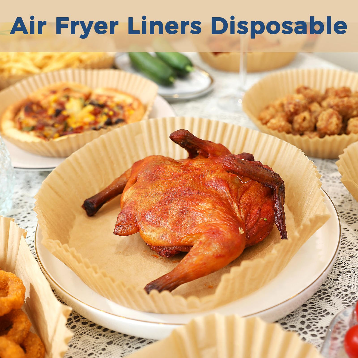 Foopama round 8-inch liner highlights non-stick surface for easy food release.
