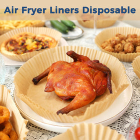 Foopama round 8-inch liner highlights non-stick surface for easy food release.