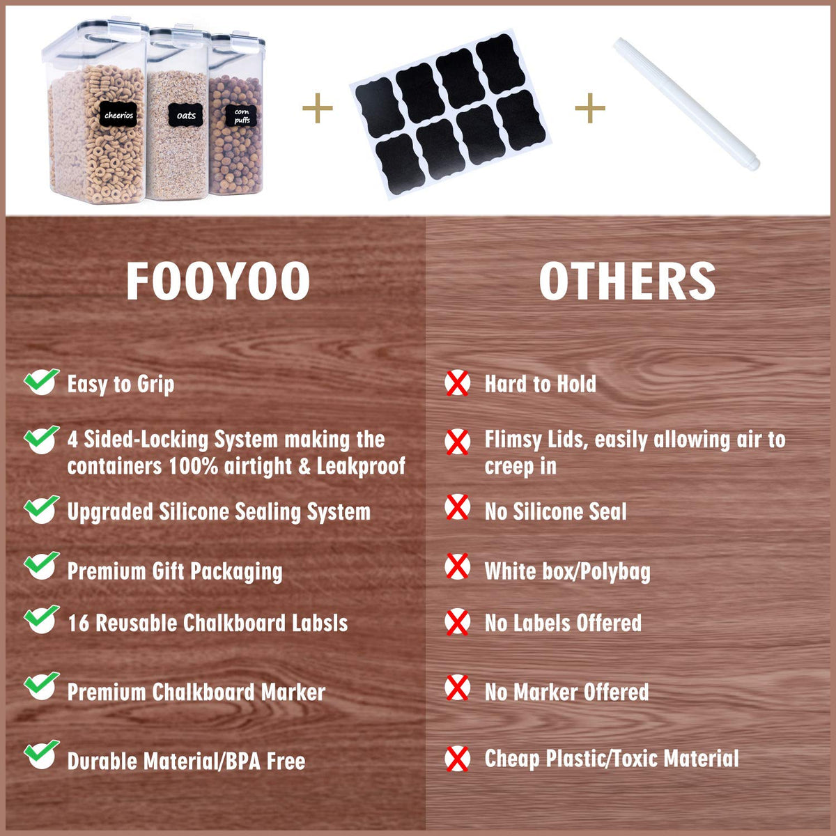 FOOYOO pour-spout lid design ensures mess-free serving and quick refills.