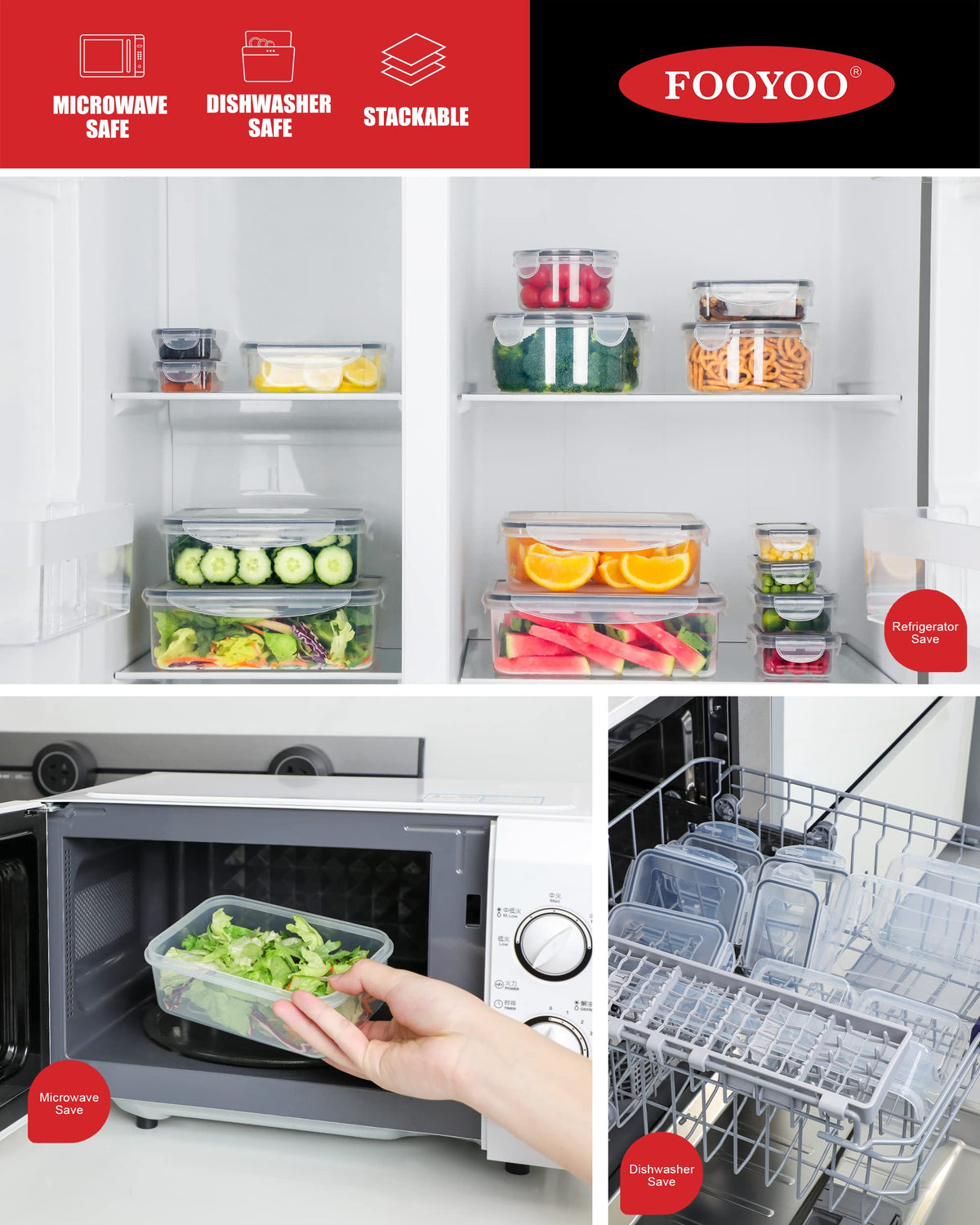FOOYOO stackable containers in fridge optimize space and organization