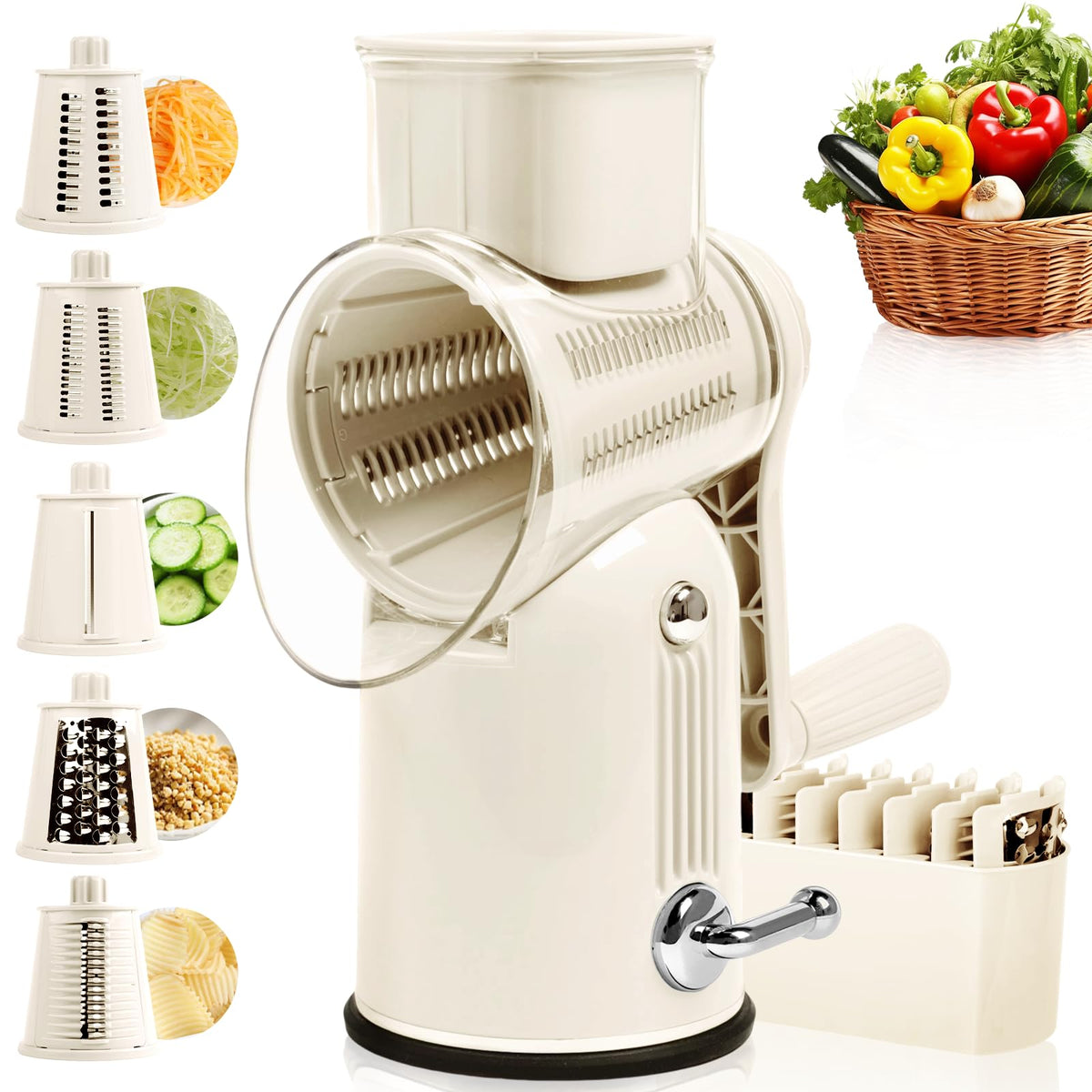 Fooyoubei rotary cheese grater with handle on a countertop