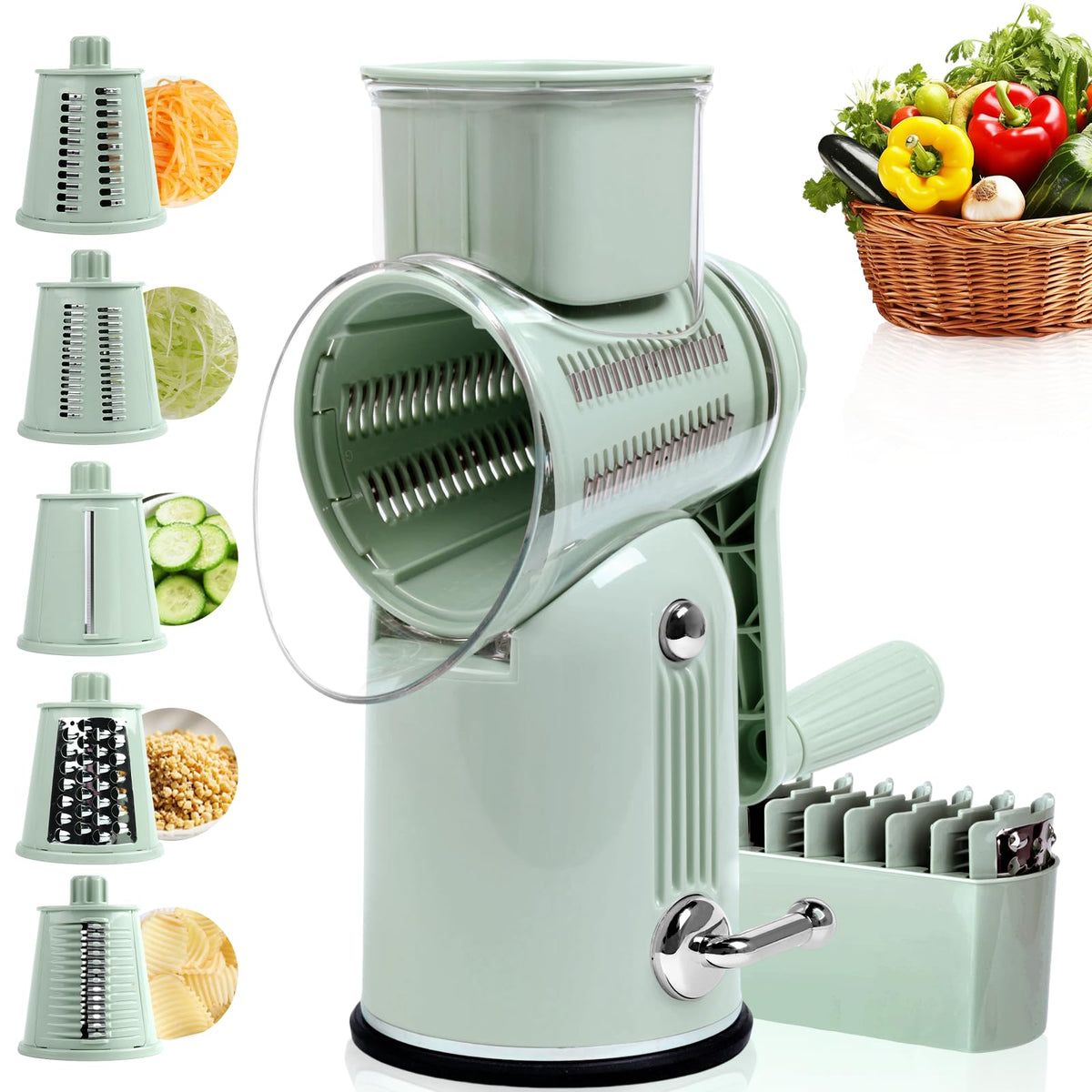 Fooyoubei rotary cheese grater with handle, convenient for quick cheese prep.