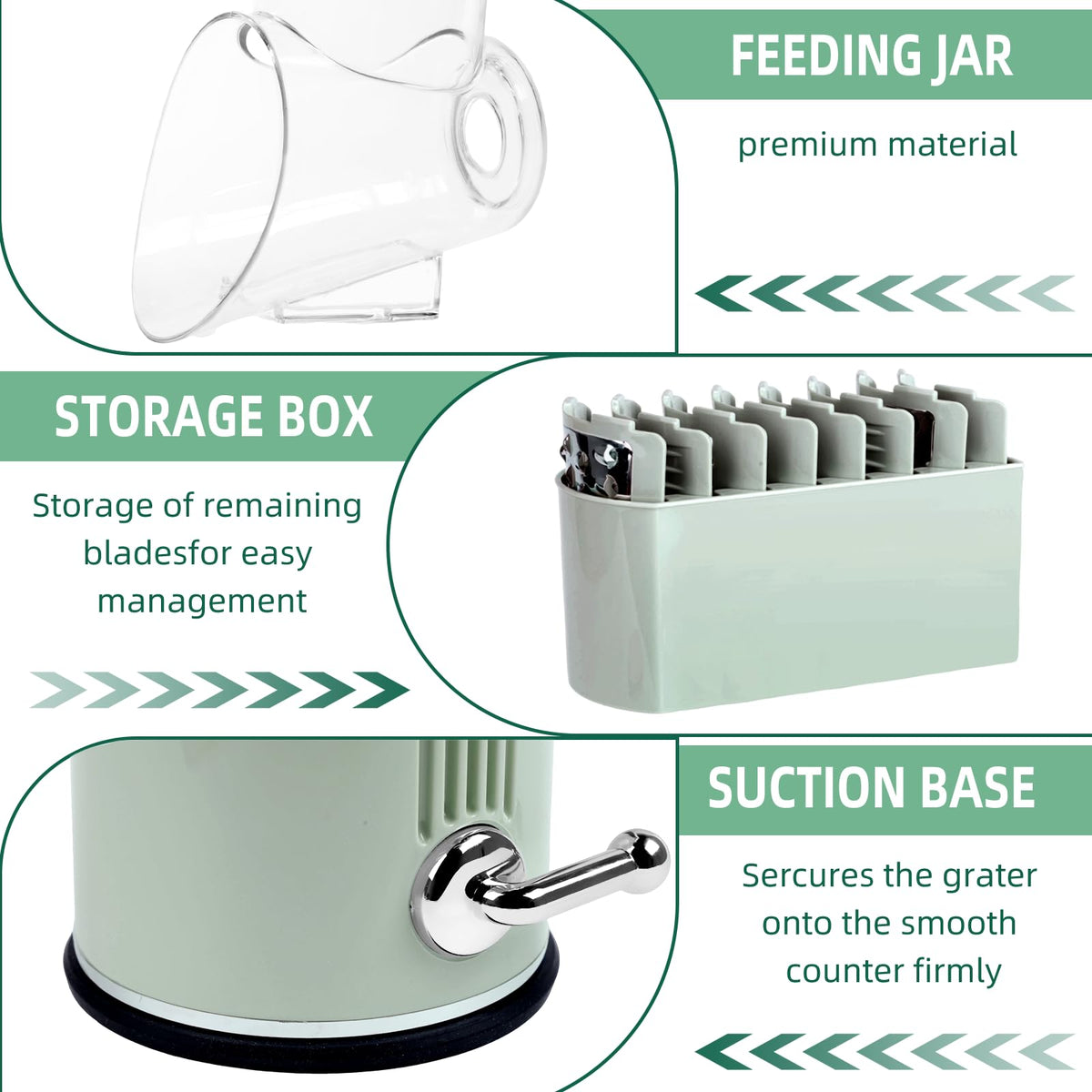 Fooyoubei grater on suction base, stable and safe during prep.