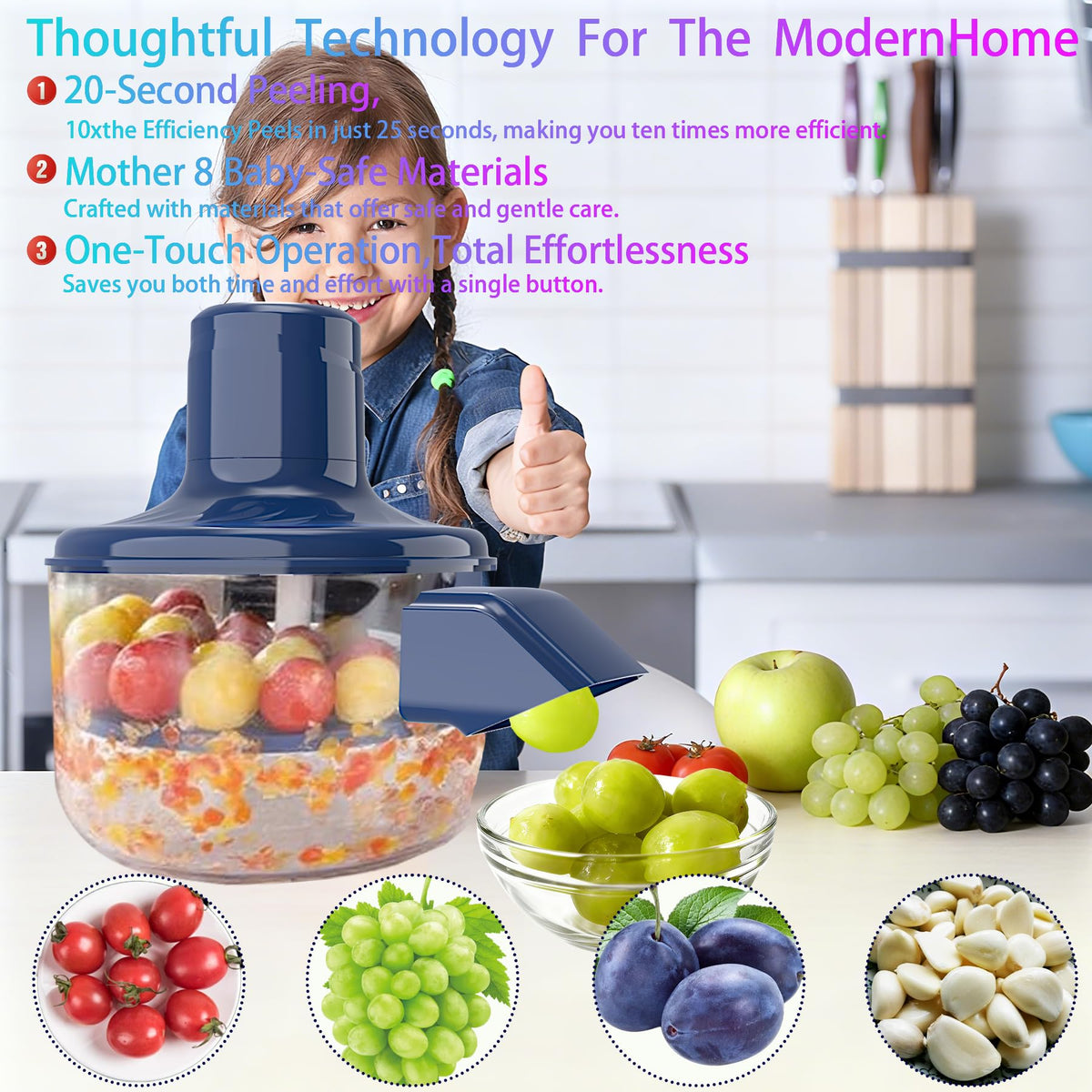 Fopudy Garlic and Tomato Peeler demonstrates safe, one-button operation.