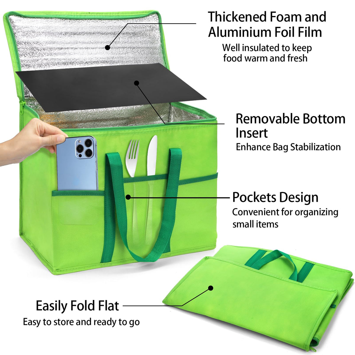 Foraineam cooler bags with zipper top, secure closure during delivery.