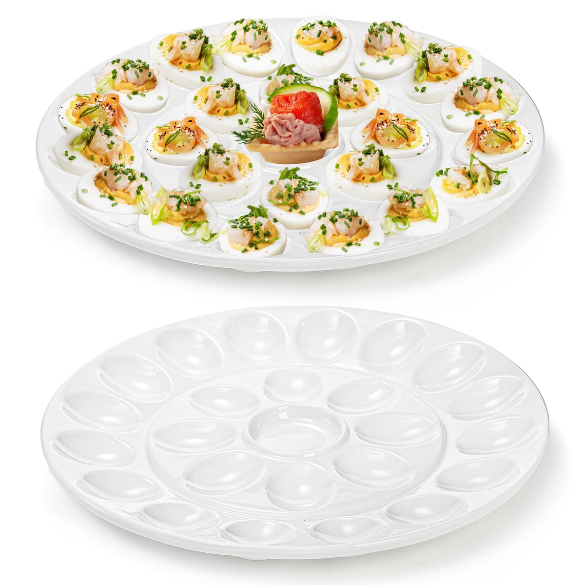 Foraineam deviled egg tray 12.6-inch white two-pack with 24-egg capacity for gatherings.