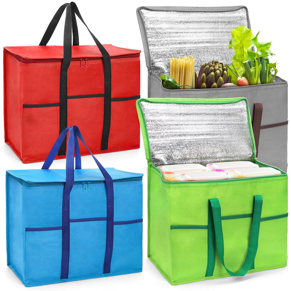 Foraineam four-pack insulated bags, top view, ideal for organized grocery shopping.