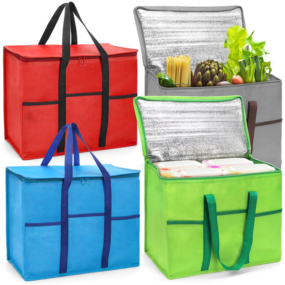 Foraineam four-pack insulated bags, top view, ideal for organized grocery shopping.