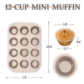 FORBAKE mini muffin pan with 12 cups and golden non-stick coating for quick release.