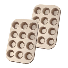 FORBAKE two-pack mini muffin pan with 12 cups for easy release and efficient batch baking.