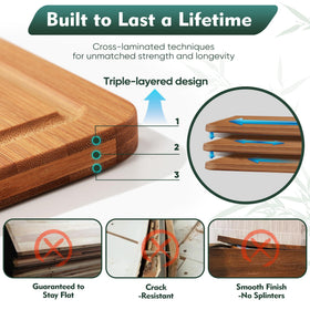 Foressic bamboo cutting board anti-slip feet keep stable on any counter.
